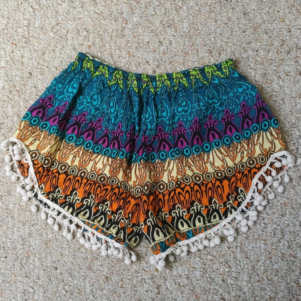 High Waist Orange and Blue Festival Shorts